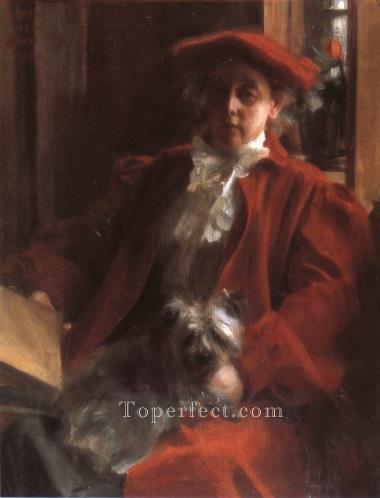 Emma Zorn and Mouche the dog foremost Sweden Anders Zorn Oil Paintings